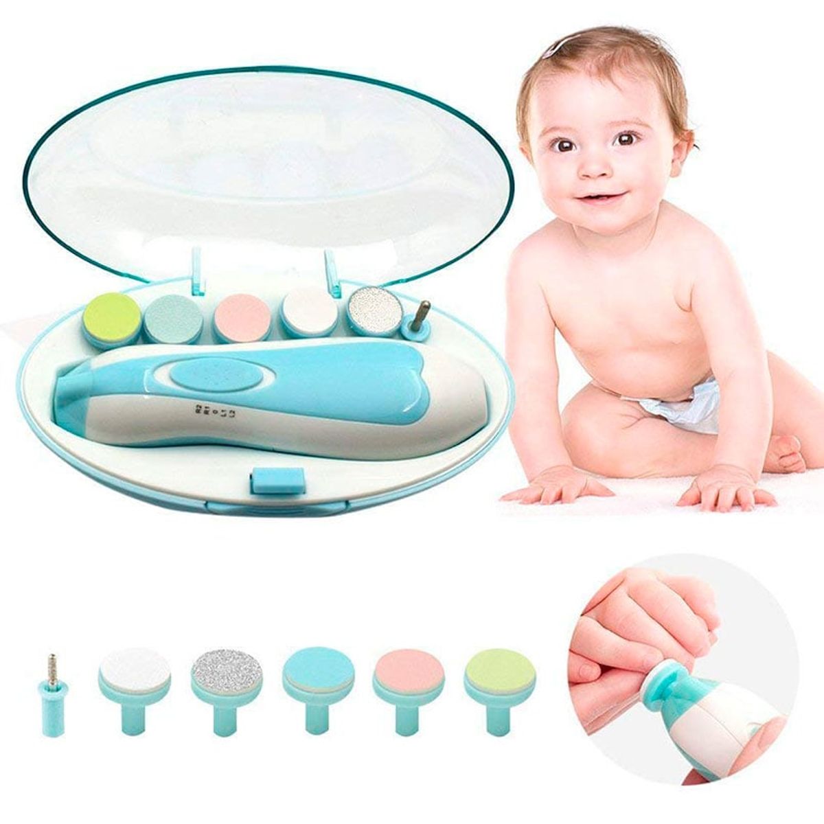GENERICO - Set Lima Eléctrica de Uñas para Bebé Multifunción - Celeste
