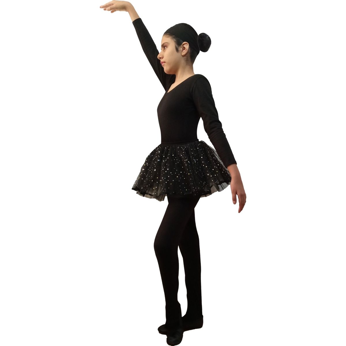 NACIONAL - Ballet Conjunto Manga Larga Tutú Dos Capas - Negro