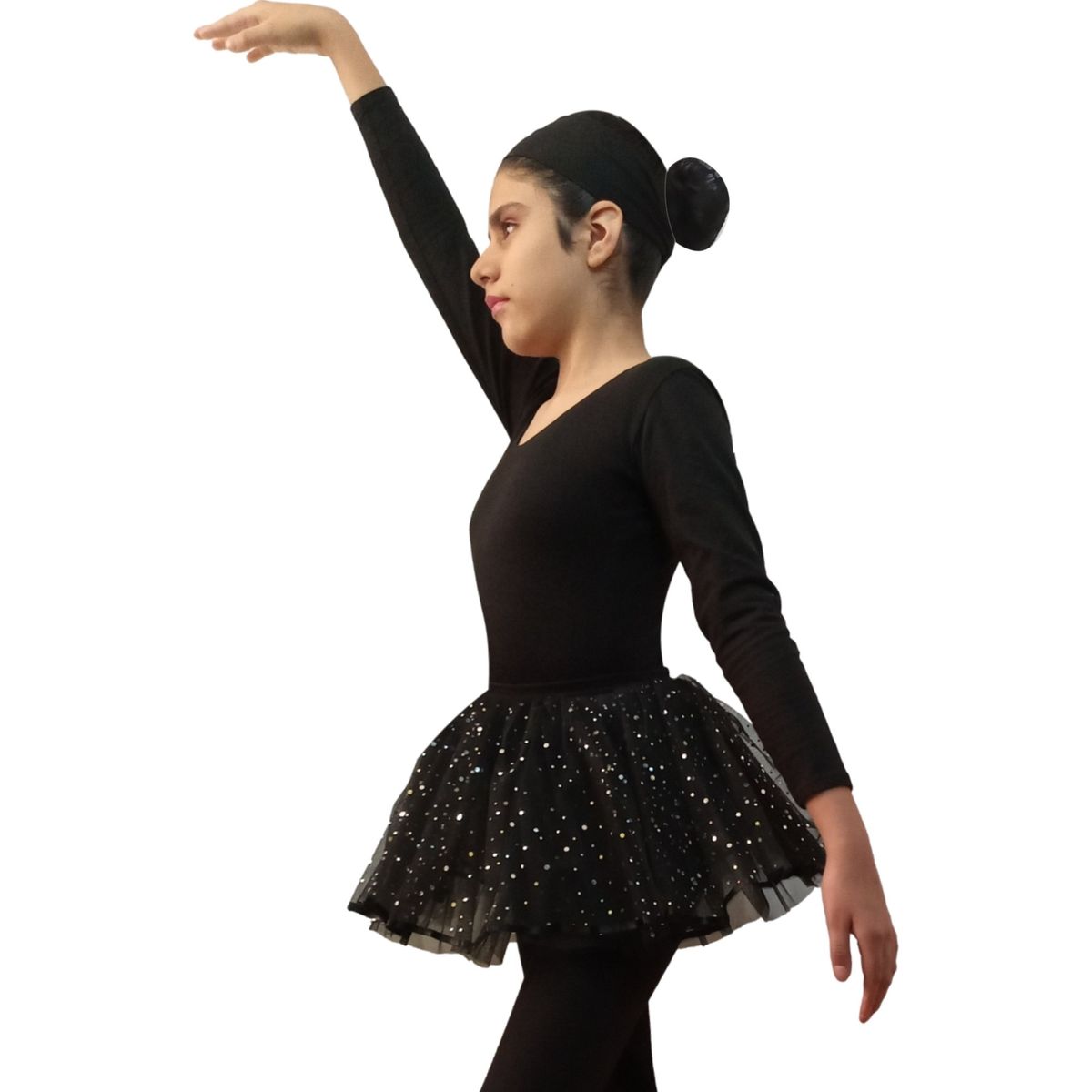 NACIONAL - Ballet Conjunto Manga Larga Tutú Dos Capas - Negro