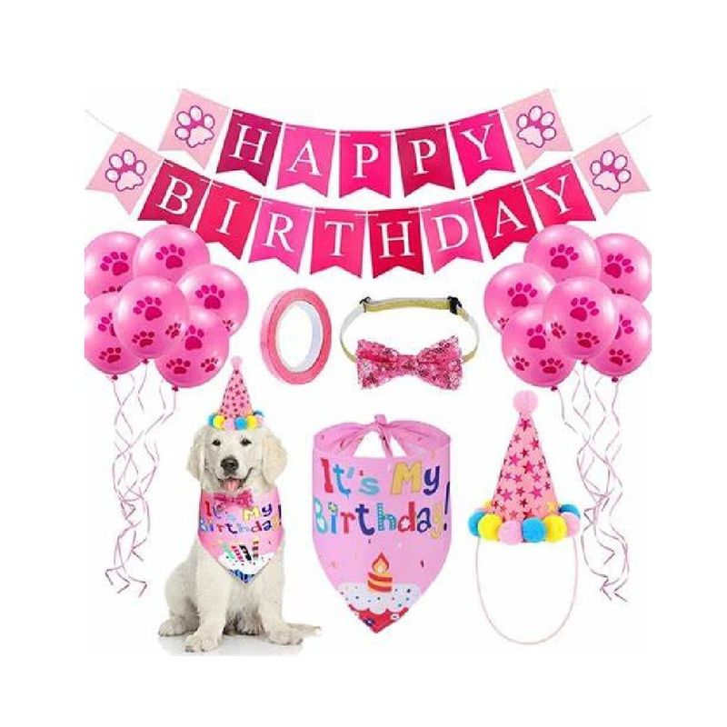 GENERICO - Kit de cotillón fiesta cumpleaños para mascotas rosado