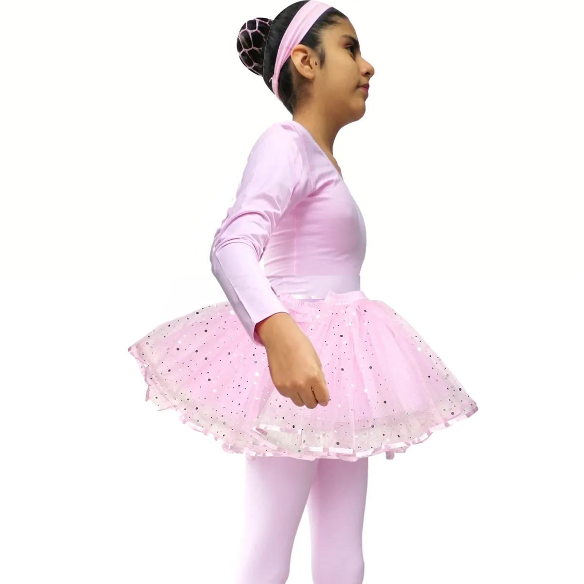 NACIONAL - Ballet Conjunto Manga Larga Tutú Dos Capas - Rosa