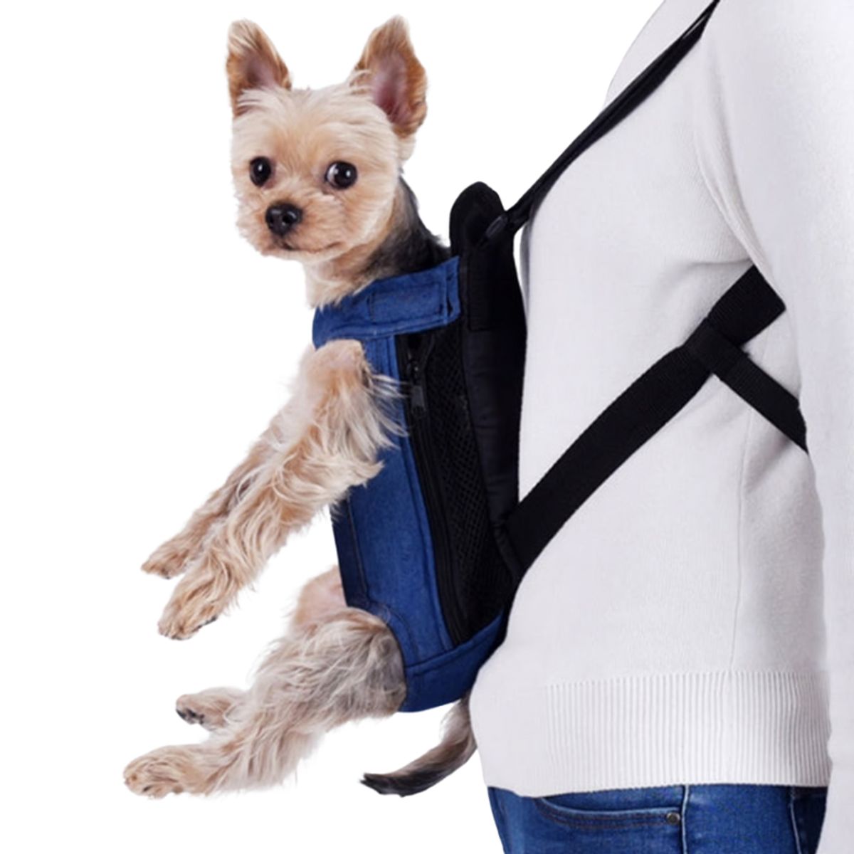 GENERICO - Mochila Para Mascotas Denim Tipo CanguroAzul Talla L