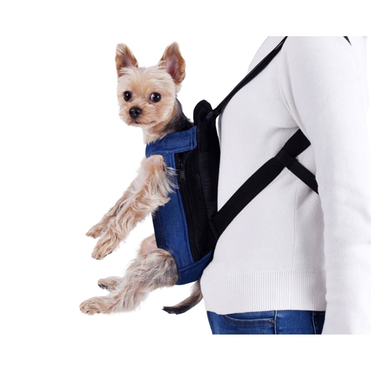 GENERICO - Mochila Para Mascotas Denim Tipo CanguroAzul Talla L