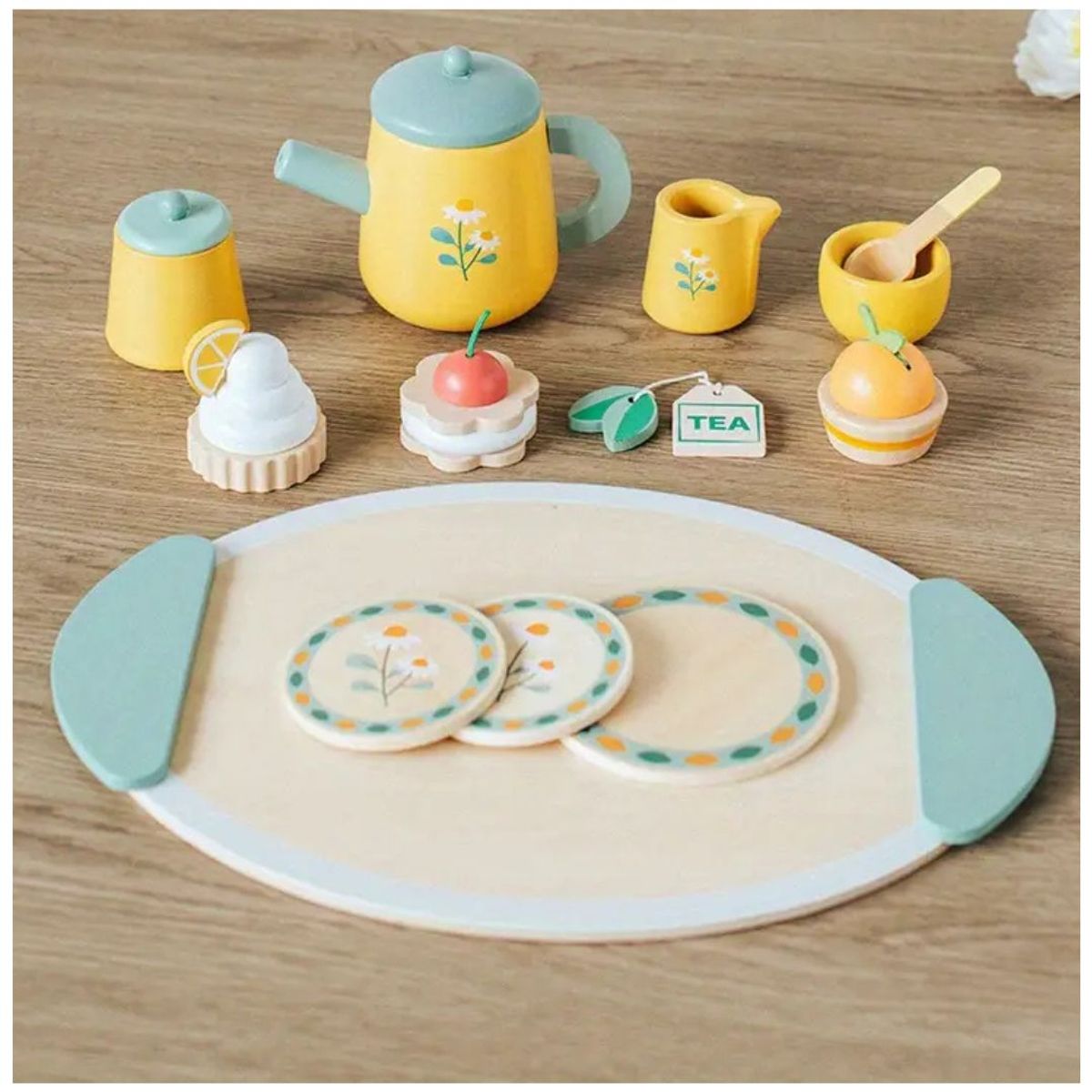GENERICO - Didáctico Juego de Té de Madera Amarillo para Niñas - Hora del Té