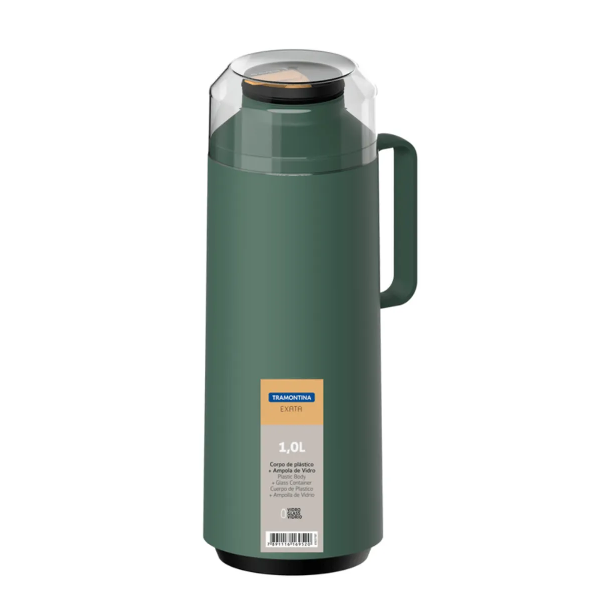 TRAMONTINA - Termo Tramontina Exata en Plástico verde con ampolla de vidrio de 1 L