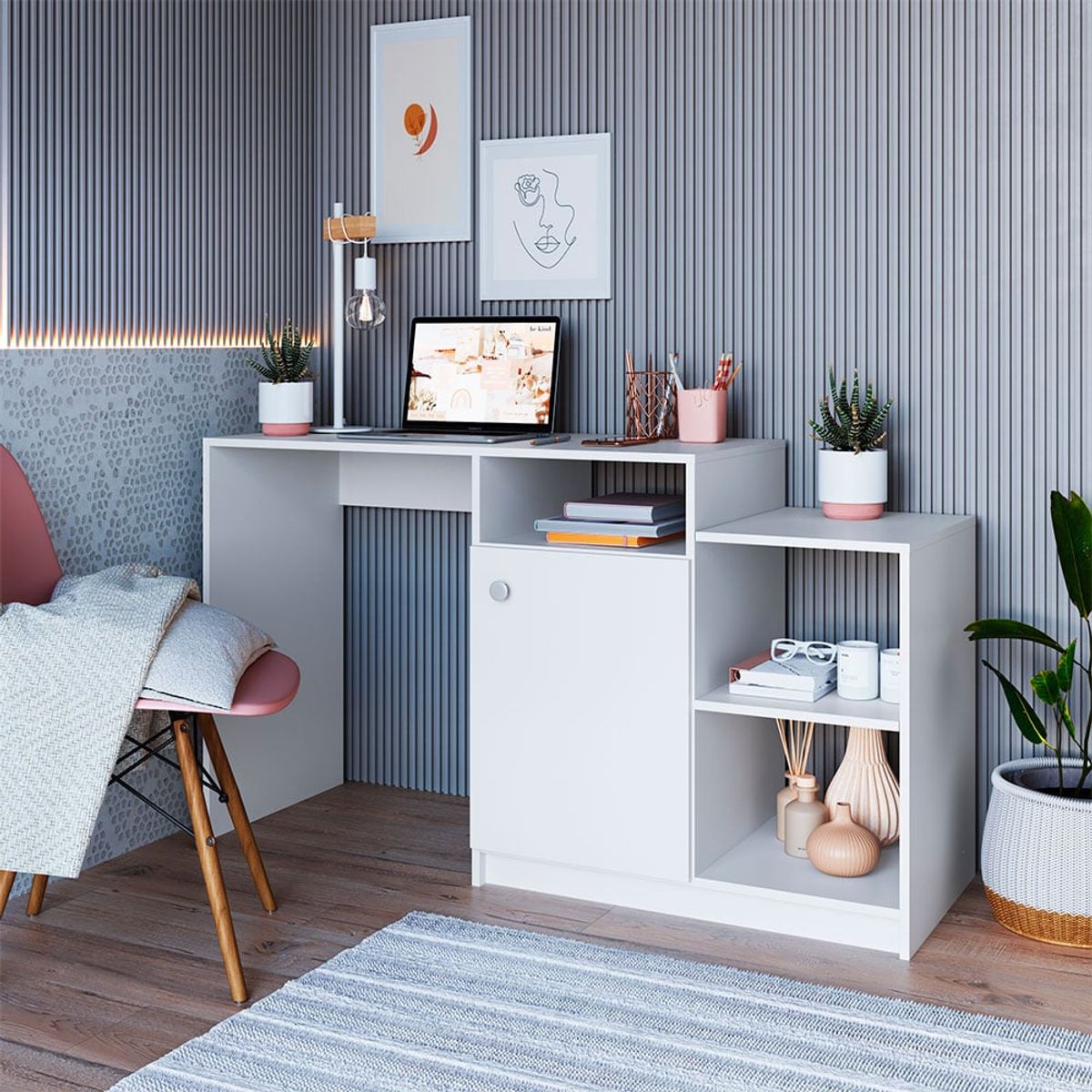 GENERICO - Escritorio Moderno Selina 1 Puerta Blanco R&R MUEBLES