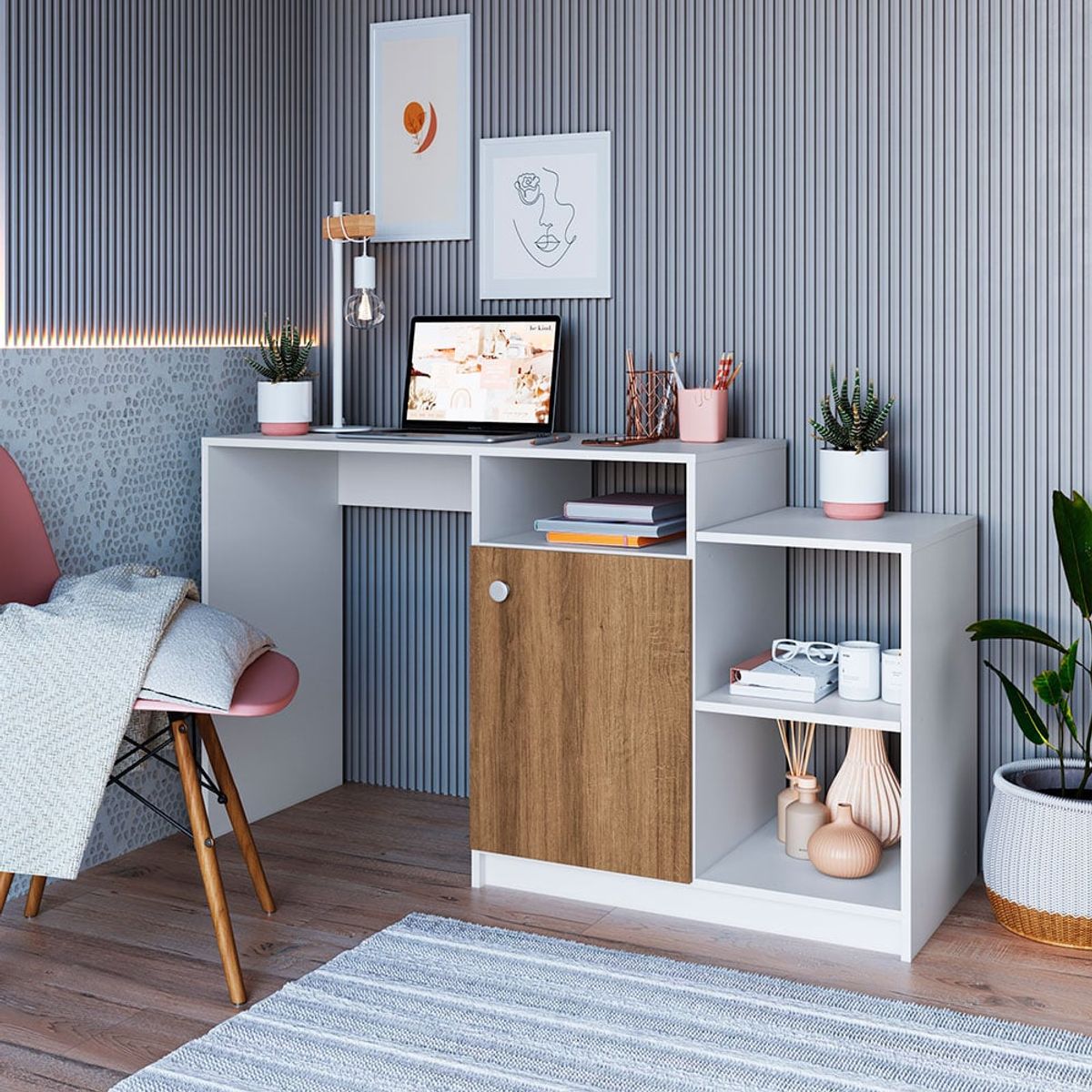 GENERICO - Escritorio Moderno Selina 1 Puerta Blanco/Duna R&R MUEBLES