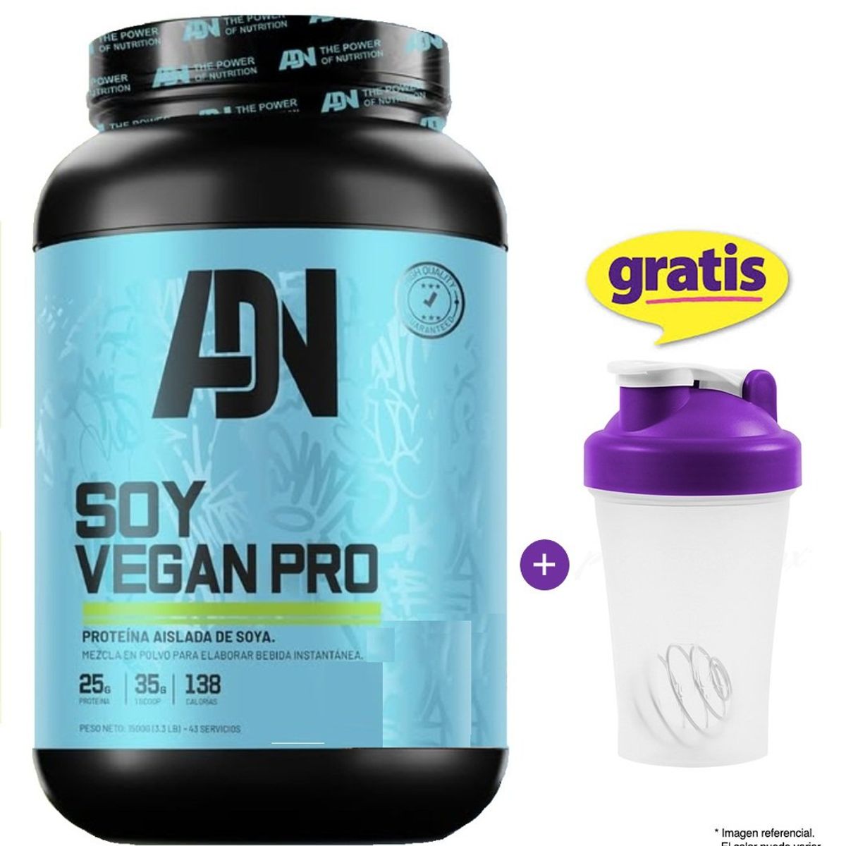 ADN - Proteína de Soja SOY VEGAN 1.5 KG VAINILLA + SHAKER