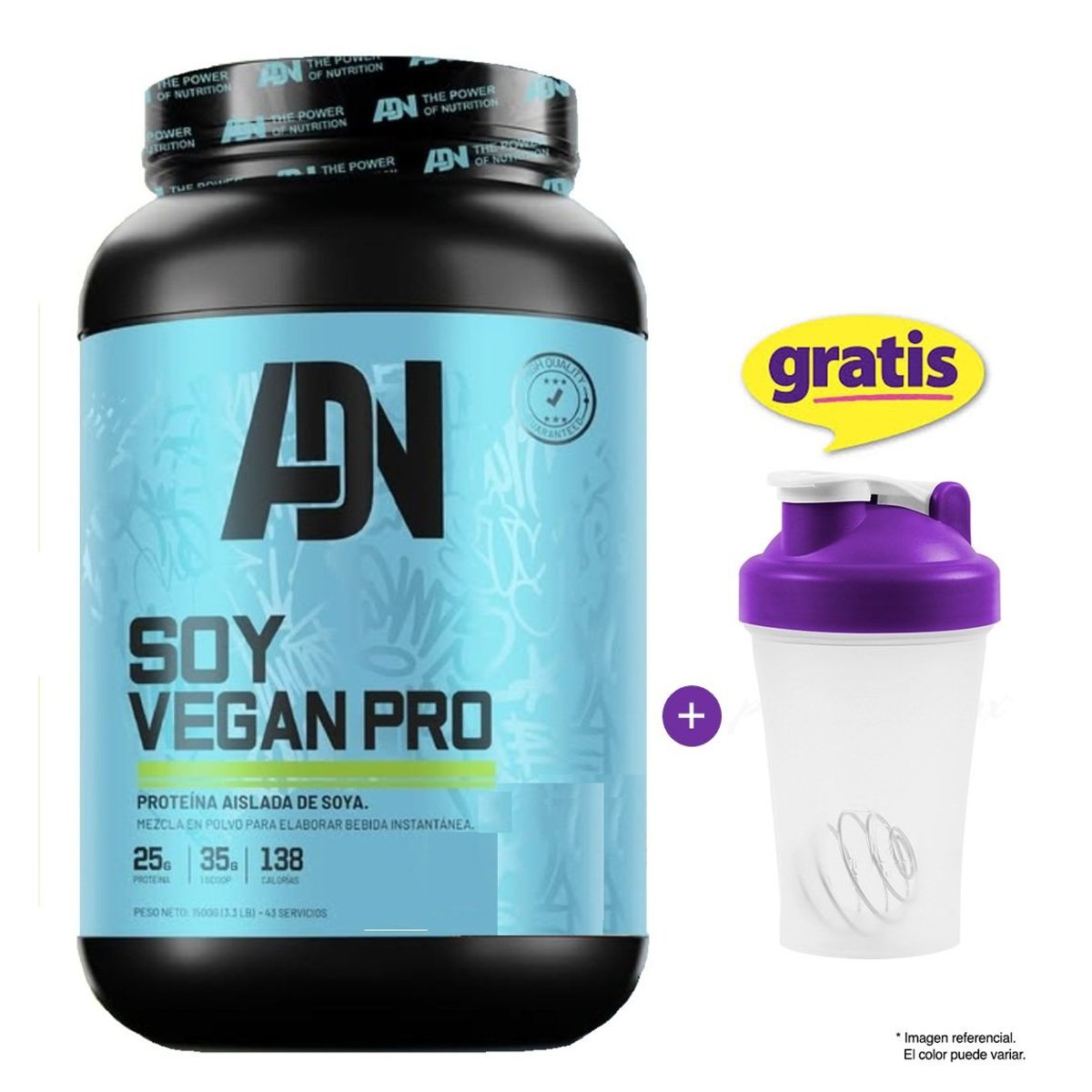 ADN - Proteína de Soja SOY VEGAN 1.5 KG VAINILLA + SHAKER
