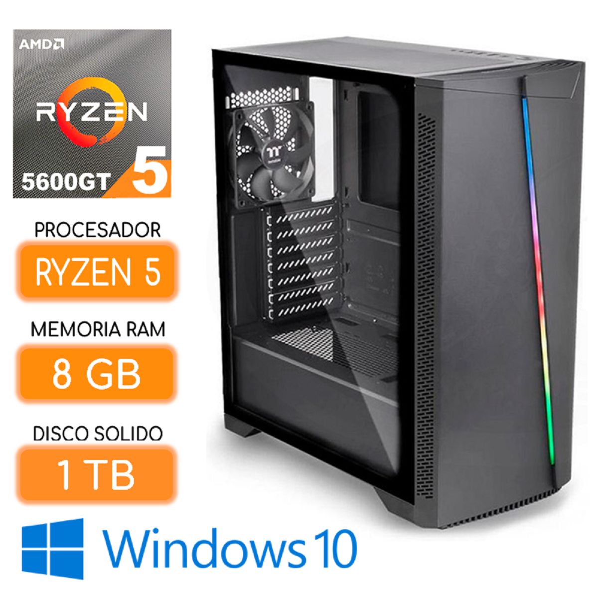 AMD - Computadora CPU AMD RYZEN 5 5600GT RAM 8Gb SSD 1tb Case 600w Windows