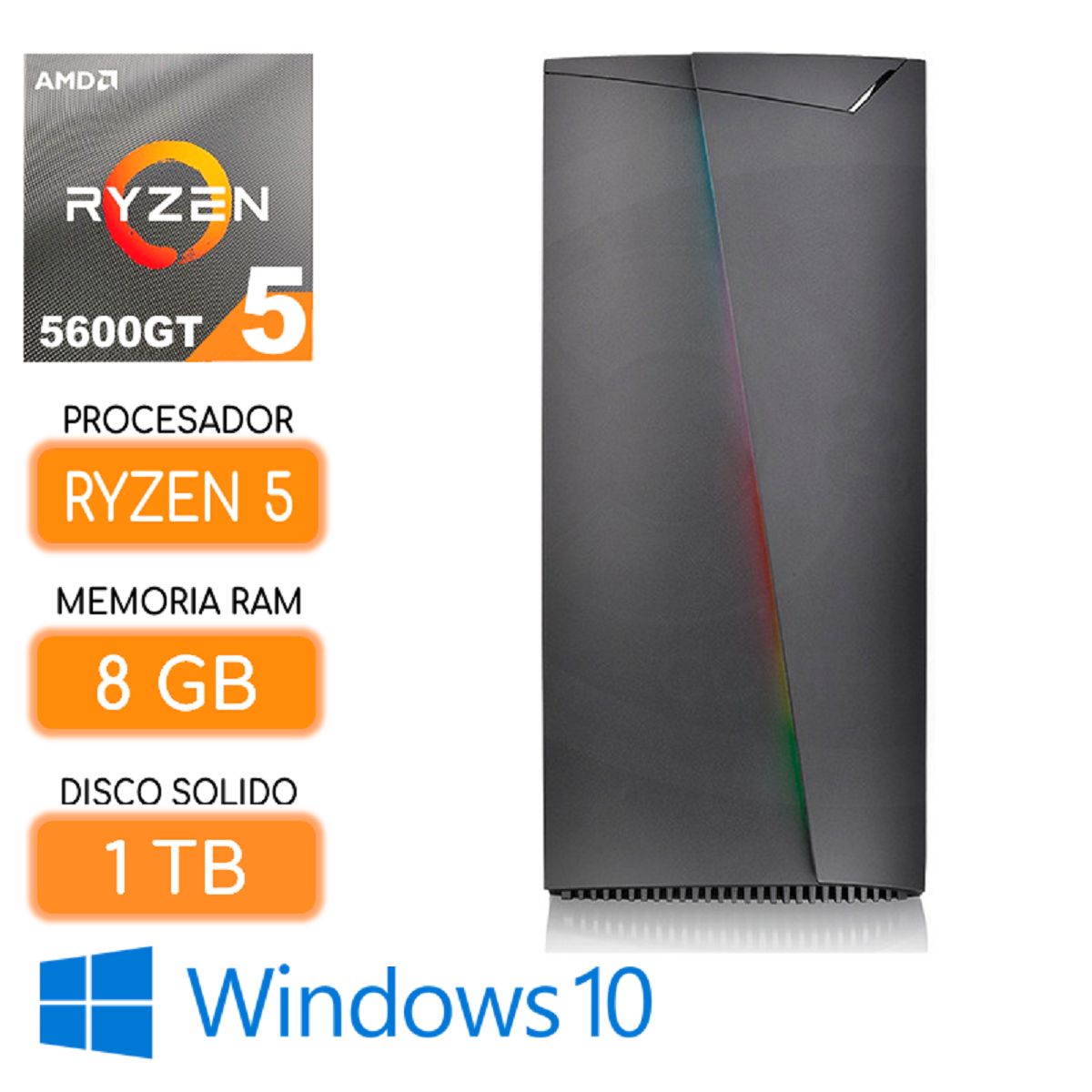 AMD - Computadora CPU AMD RYZEN 5 5600GT RAM 8Gb SSD 1tb Case 600w Windows