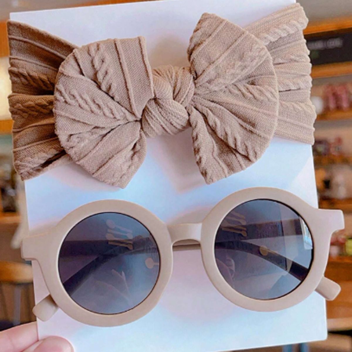 GENERICO - Gafas de sol redondas y lazo de algodón para niña Caqui