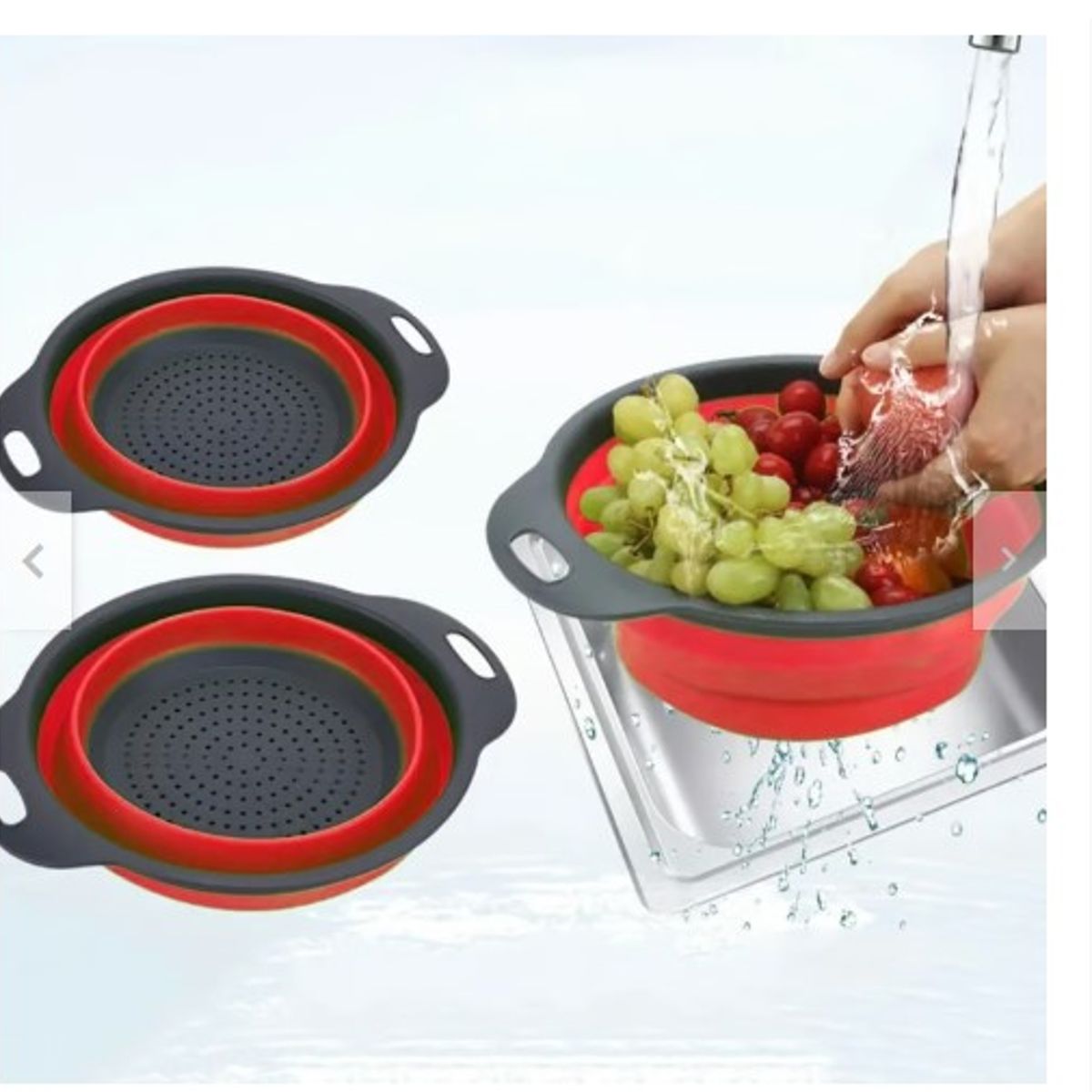 GENERICO - pack 2 Coladores Plegable  Plastico Silicona Redondo 24 Cm