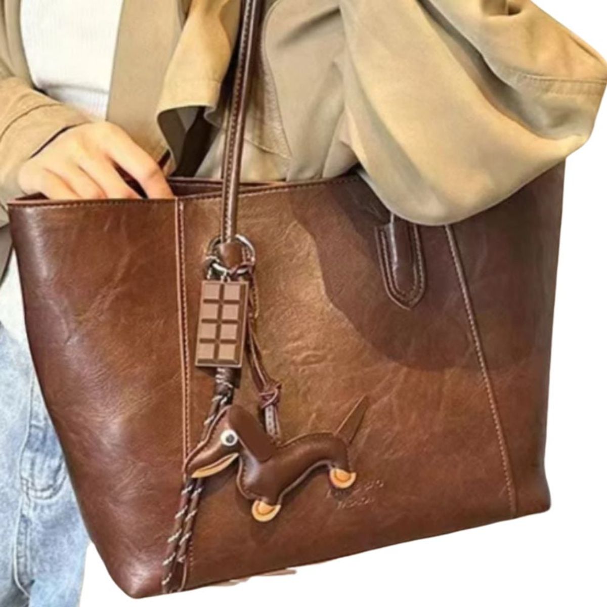 GENERICO - Bolso Retro de gran capacidad para mujermoda chocolate