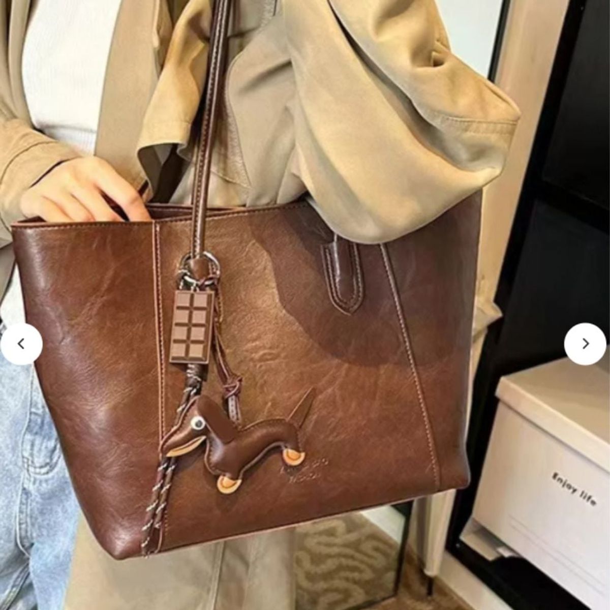 GENERICO - Bolso Retro de gran capacidad para mujermoda chocolate