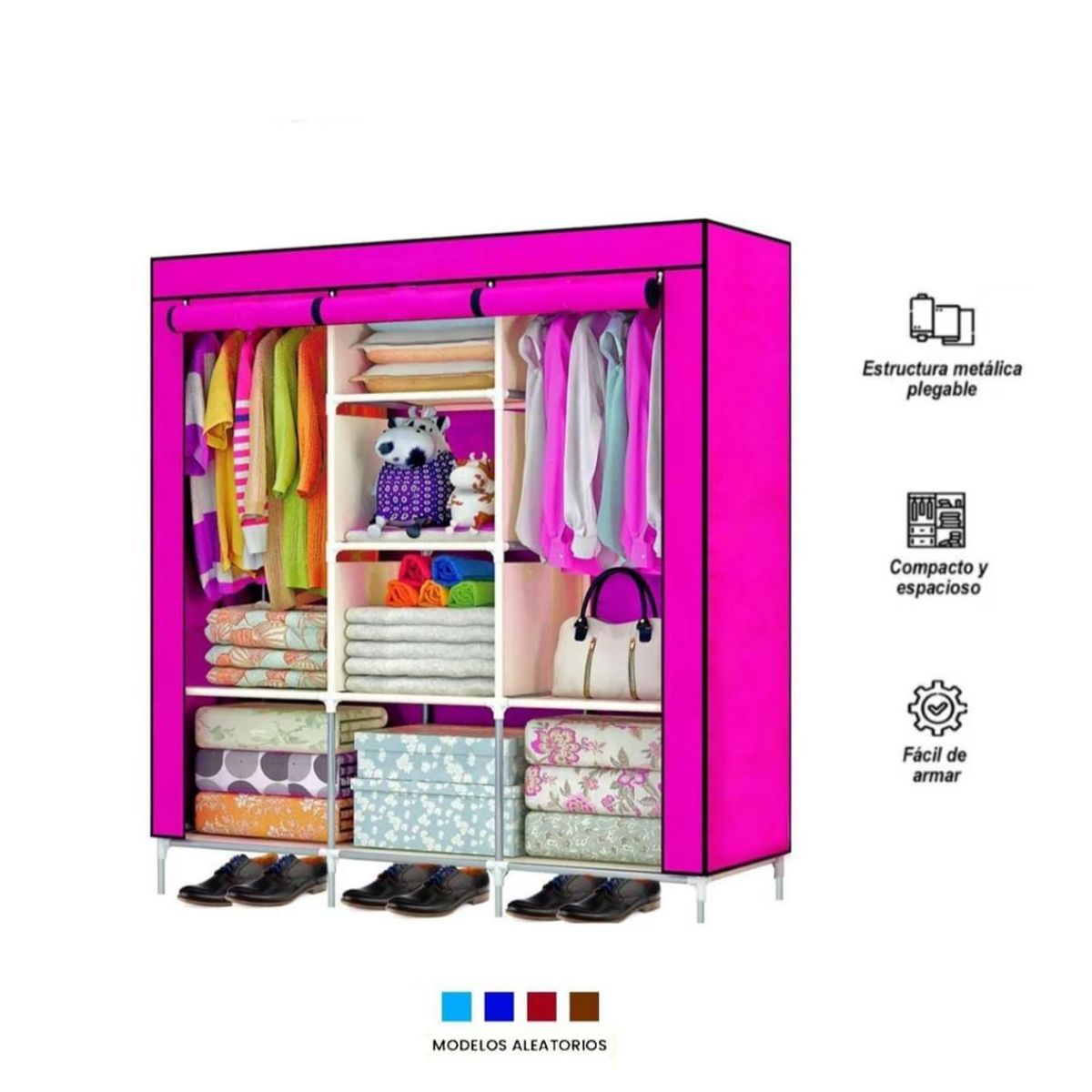 GENERICO - ROPERO ARMABLE DE 3 CUERPOS COLOR FUCSIA