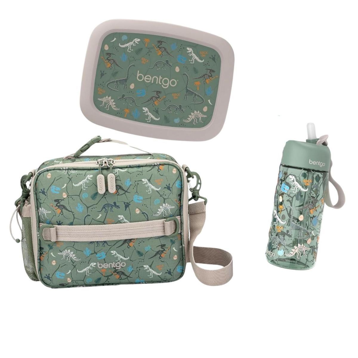 BENTGO - Set Bentgo Lonchera, Porta Lonchera y Tomatodo - Dino Fosiles