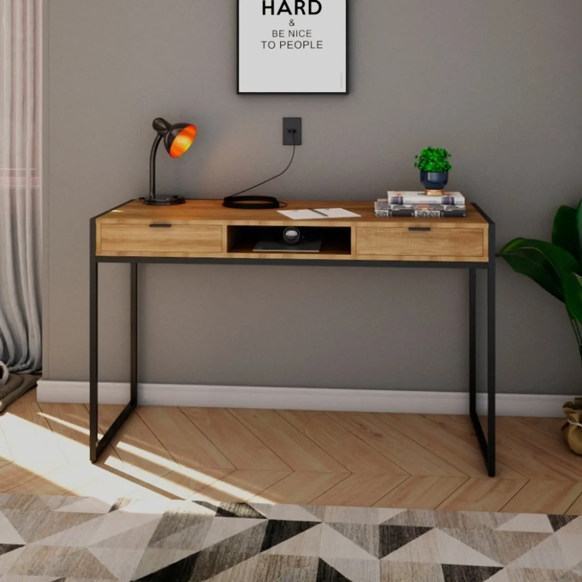 GENERICO - Escritorio Moderno Industrial Panela 2 Cajones R&R MUEBLES