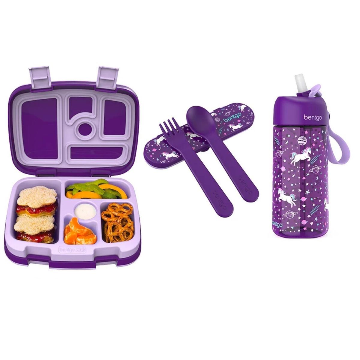 BENTGO - Set Bentgo Lonchera, Cubierto y Tomatodo - Unicornio