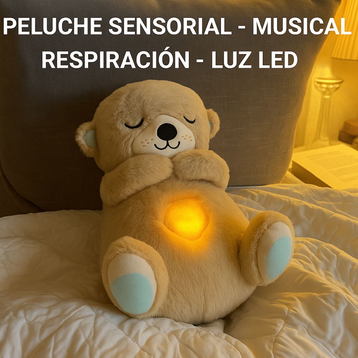GENERICO - PELUCHE MUSICAL HIPOALERGÉNICO LUZ RELAJANTE RESPIRACIÓN NUTRIA BEIGE