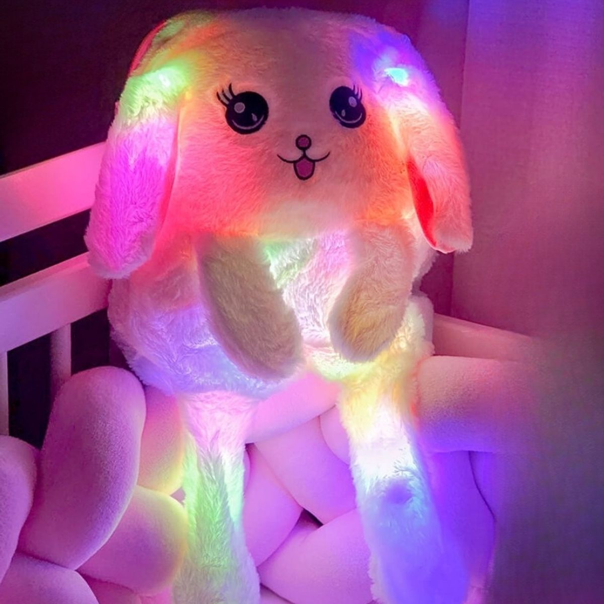 GENERICO - MOCHILA CON LUCES BOLSO MORRAL PELUCHE Y LEVANTA OREJAS 4 EN 1