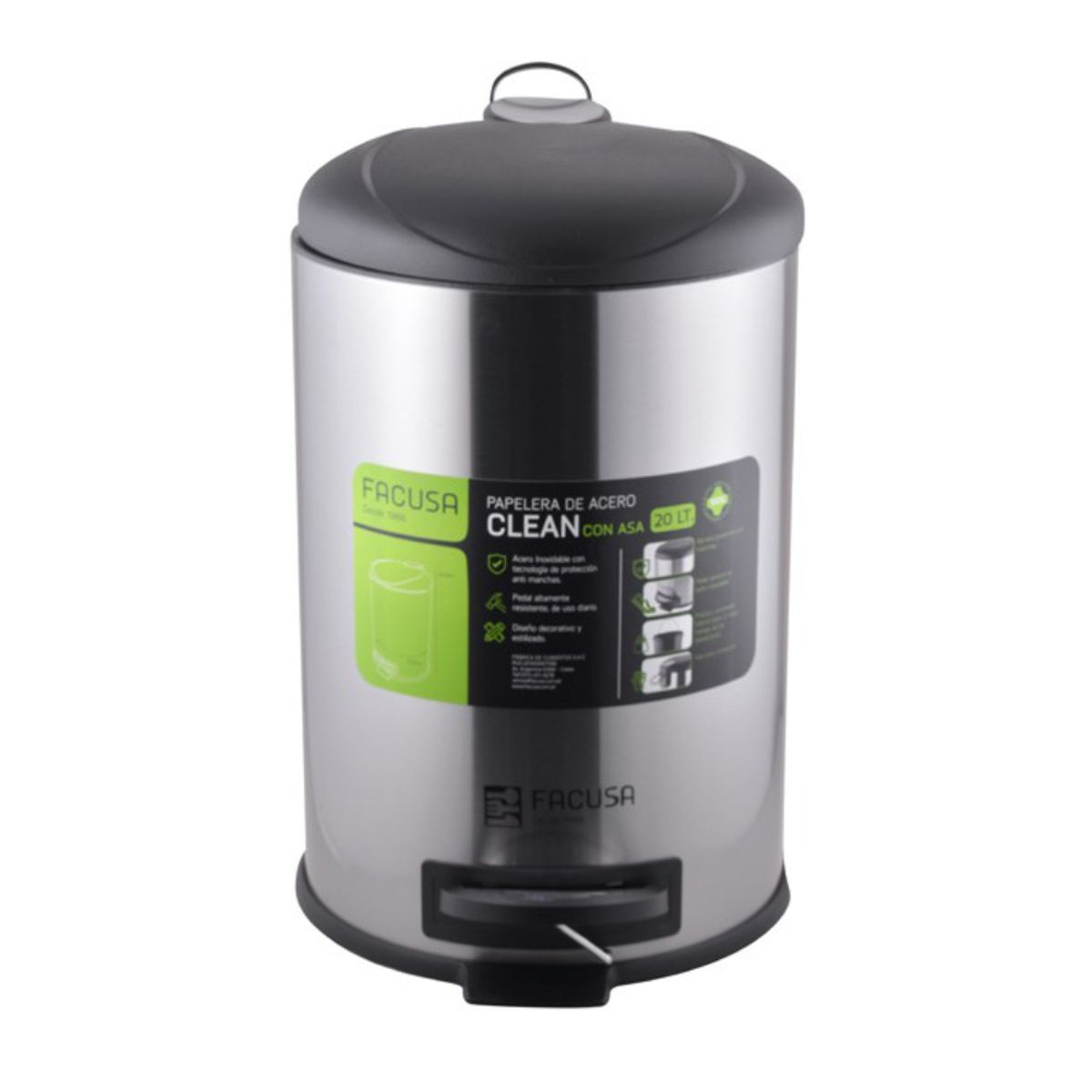 FACUSA - Papelera 20LT Clean C/Asa  (D30.5*44.5cm) - 984152001