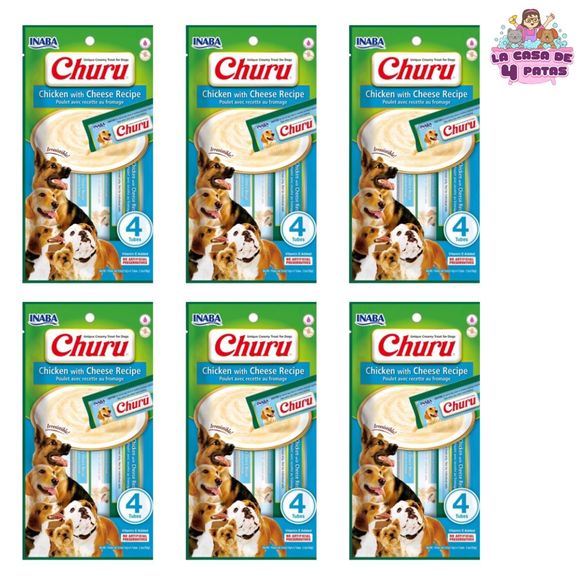 INABA - Churu para PERROS Snack cremoso de POLLO CON QUESO PACK 6