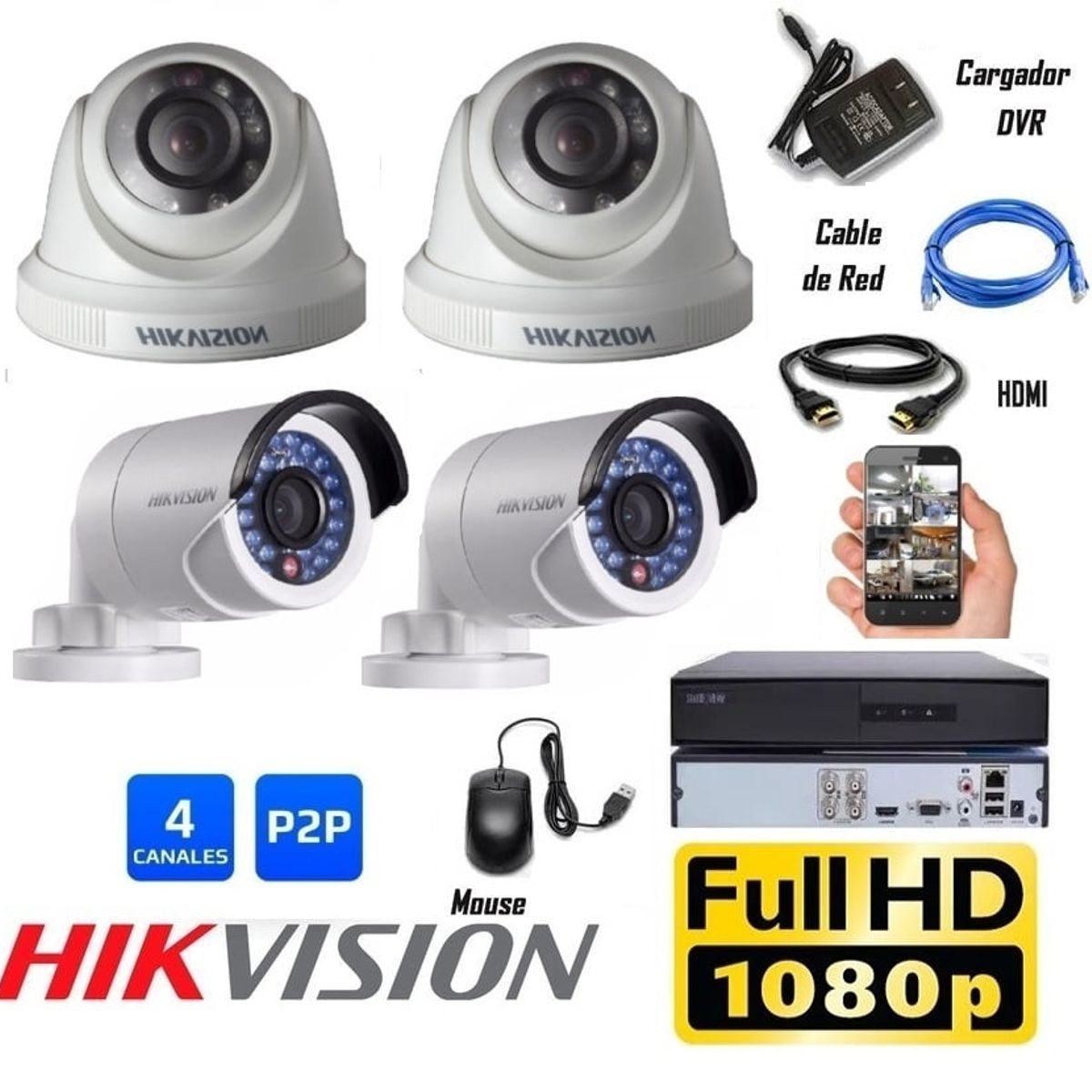 HIKVISION - kit 4 Cámaras Seguridad FULLHD Hikvision Combo Renovación