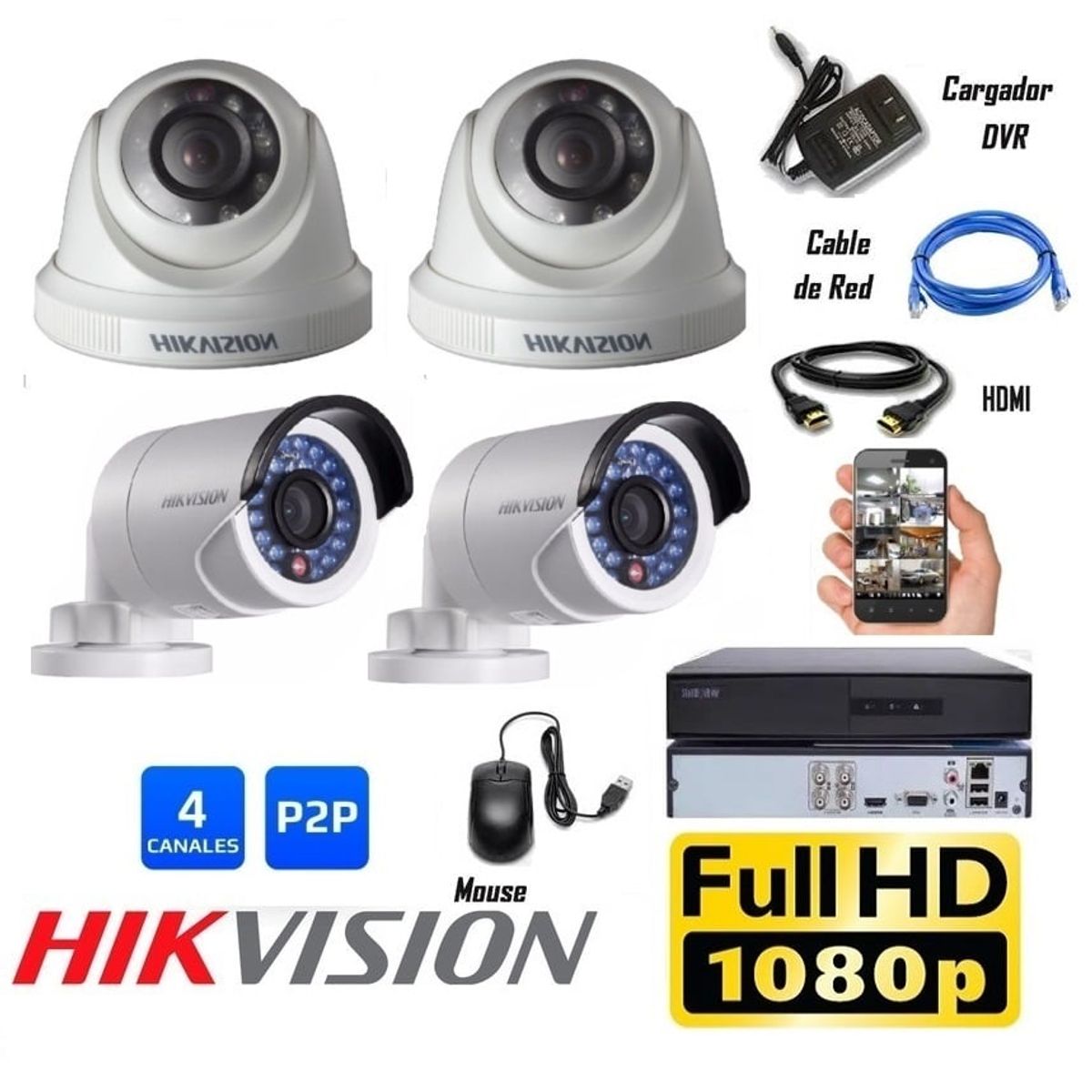 HIKVISION - kit 4 Cámaras Seguridad FULLHD Hikvision Combo Renovación