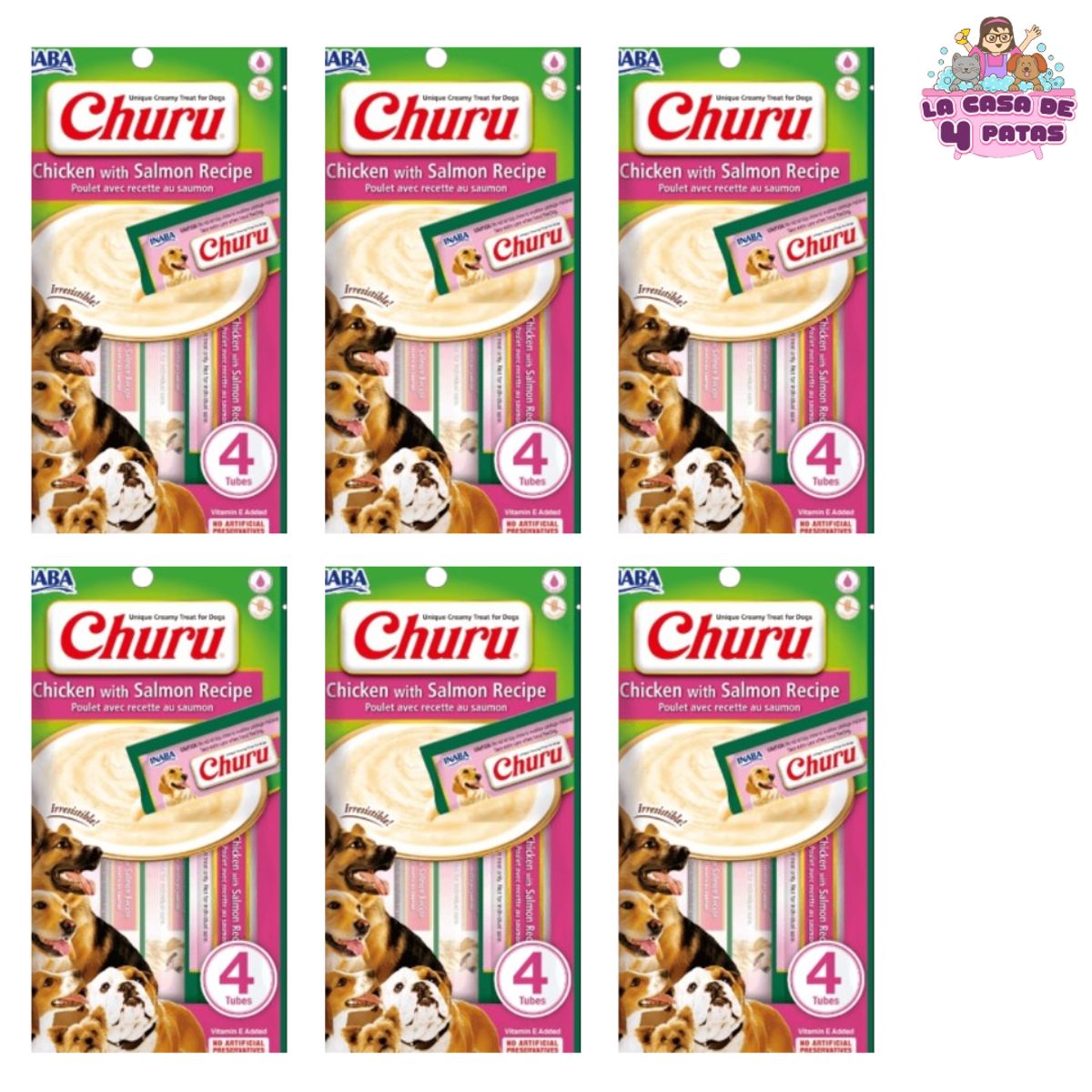 INABA - Churu para PERROS Snack cremoso de POLLO CON SALMON PACK 6