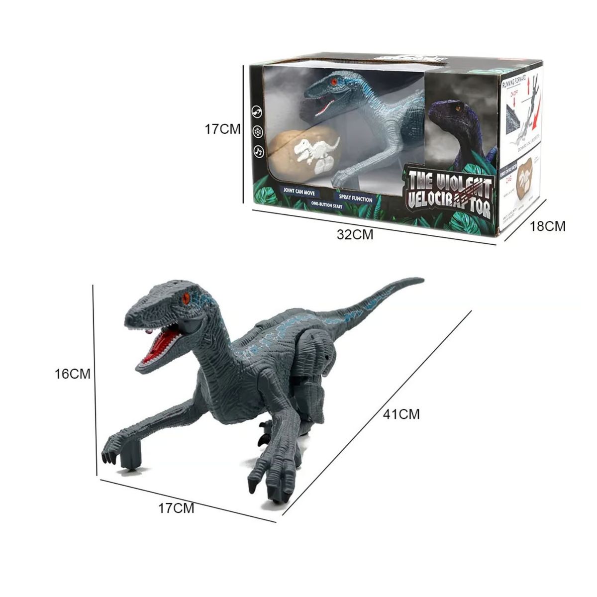GENERICO - Dinosaurio Velociraptor a Control Remoto Luz Sonido Spray