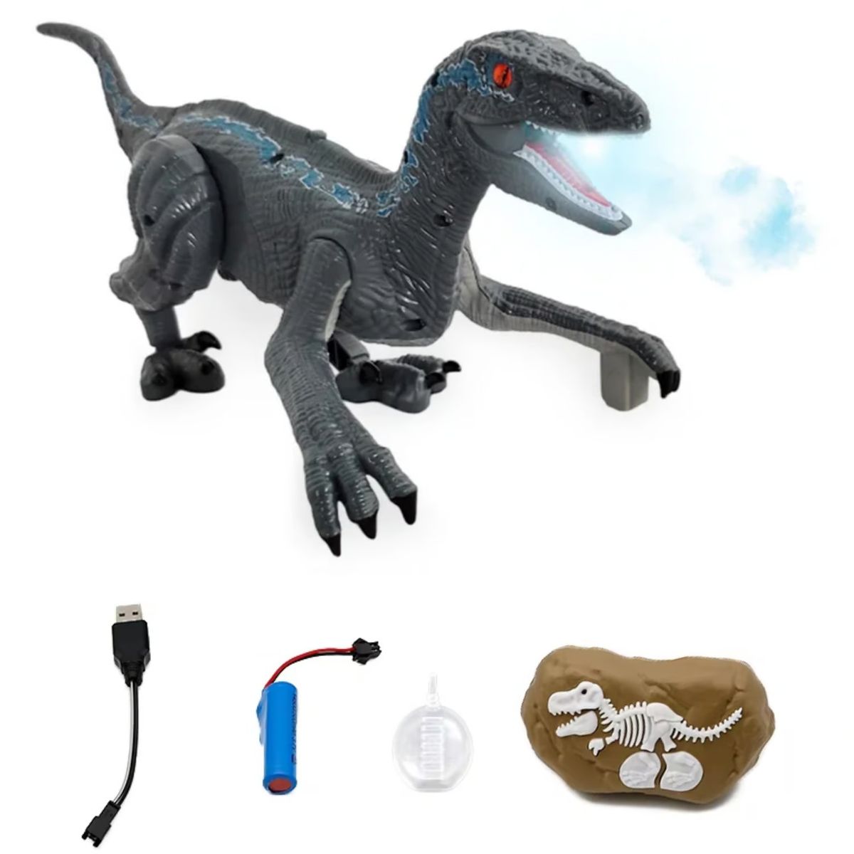 GENERICO - Dinosaurio Velociraptor a Control Remoto Luz Sonido Spray