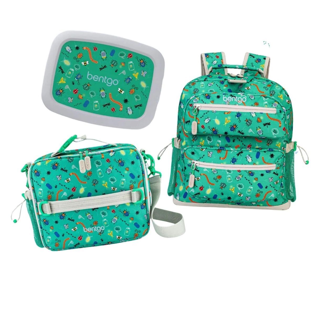BENTGO - Set Bentgo Mochila Escolar, Lonchera y Porta Lonchera - Bugs