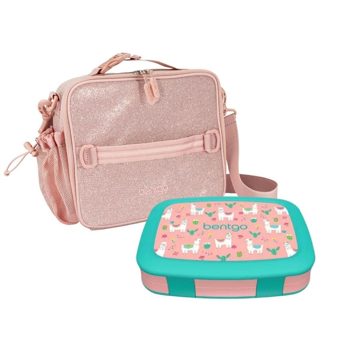 BENTGO - Set Lonchera Llamas y Porta Lonchera Bentgo Rosa Glitter