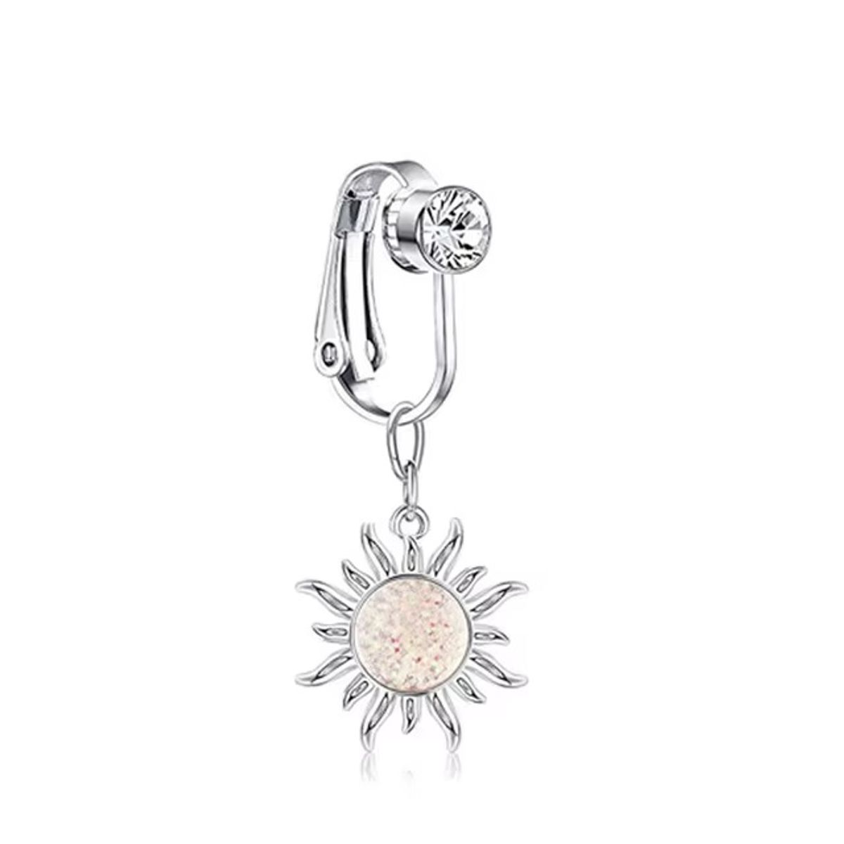 GENERICO - Piercing a presión falso para ombligo sol plateado efecto tornasol