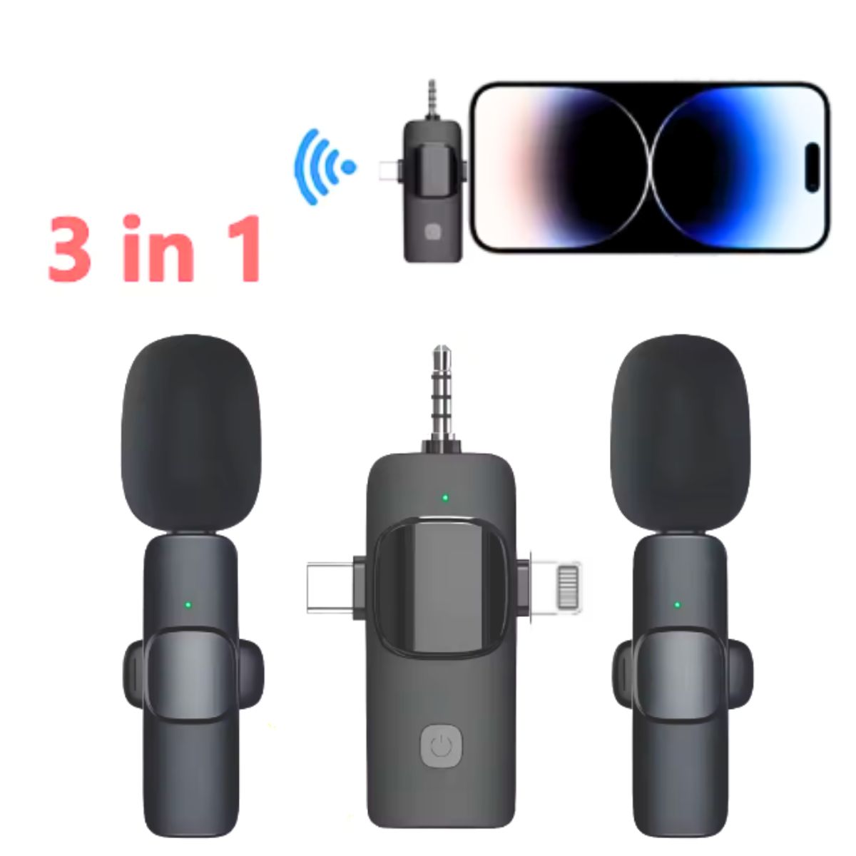 GENERICO - Micrófono Inalambrico Solapa 2 Mic Receptor 3 En 1 Pc Celular Parlante
