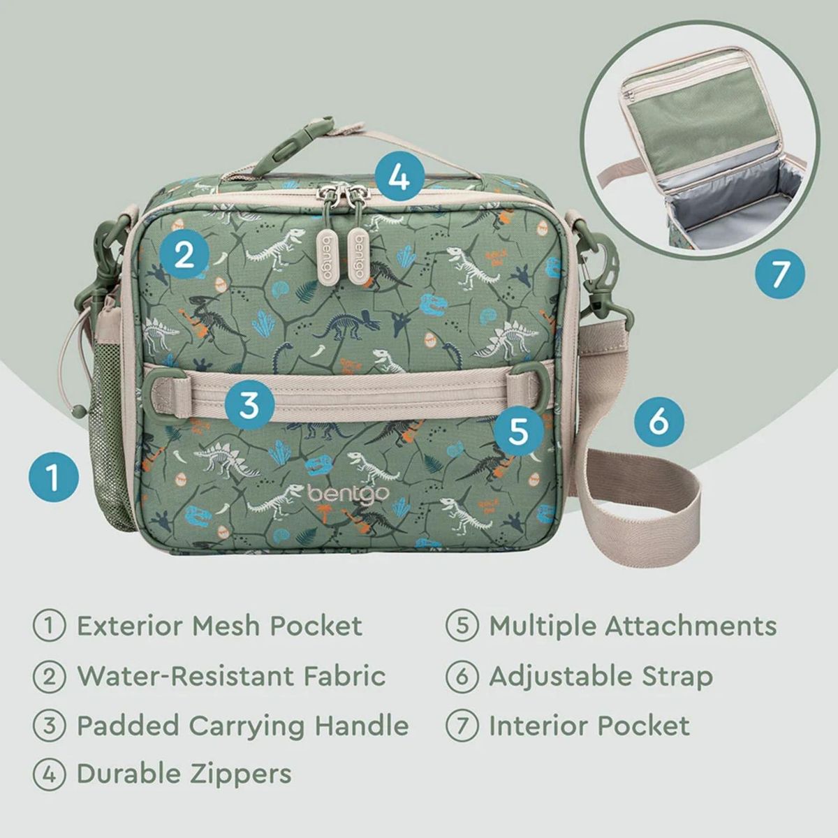 BENTGO - Set Lonchera y Porta Lonchera Bentgo Kids - Fosiles de Dino