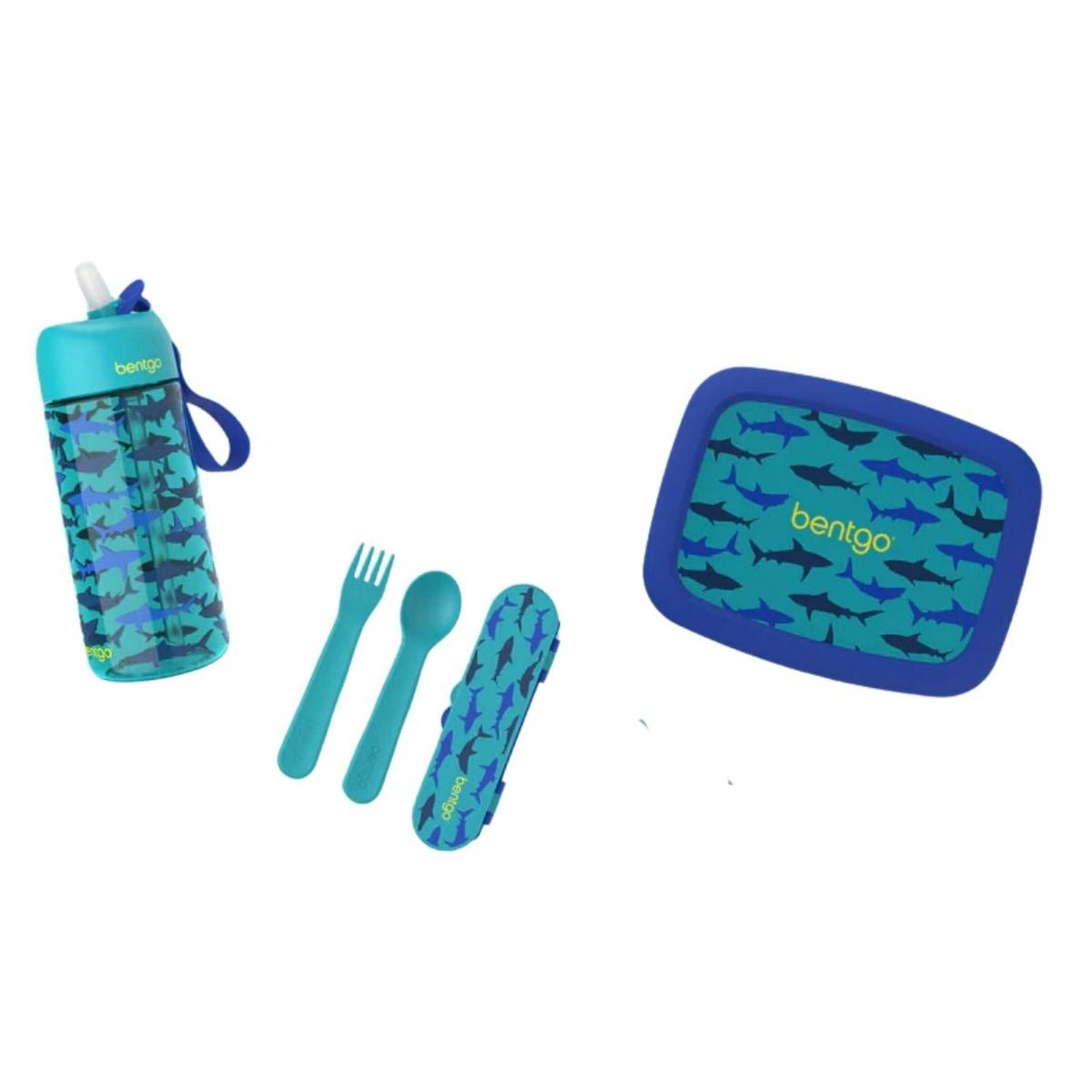 BENTGO - Set Bentgo Lonchera, Cubierto y Tomatodo - Tiburon