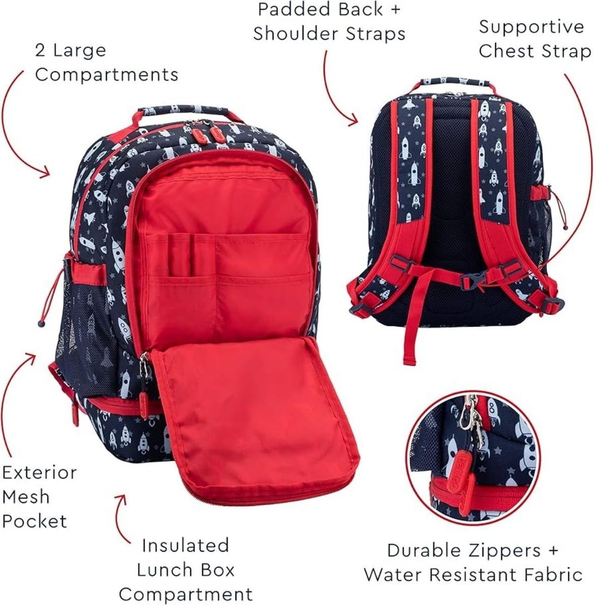 BENTGO - Set Mochila 2 en 1 y Lonchera Bentgo Kids - Cohetes