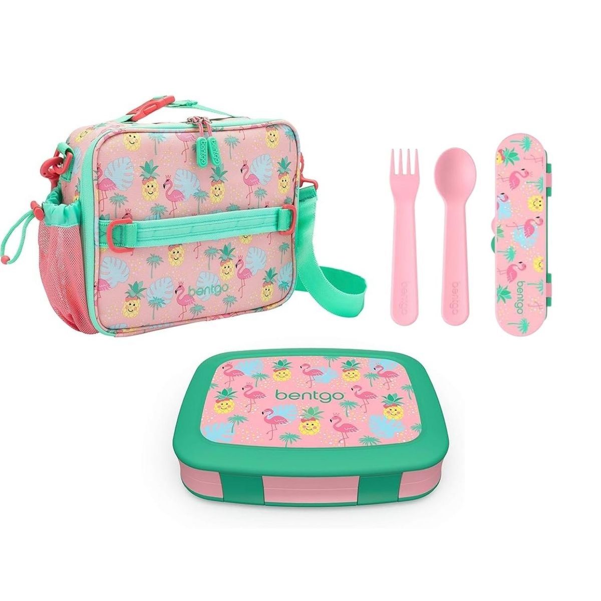 BENTGO - Set Bentgo Lonchera, Porta Lonchera y Cubiertos - Tropical