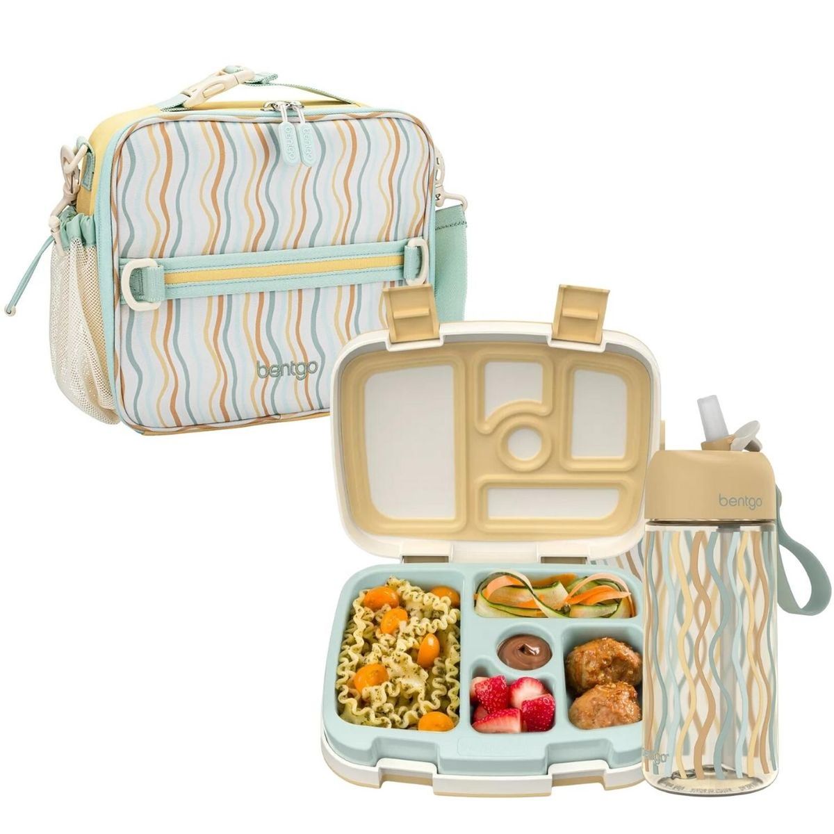 BENTGO - Set Bentgo Lonchera, Porta Lonchera y Tomatodo Whimsy & Wonder - Wavy