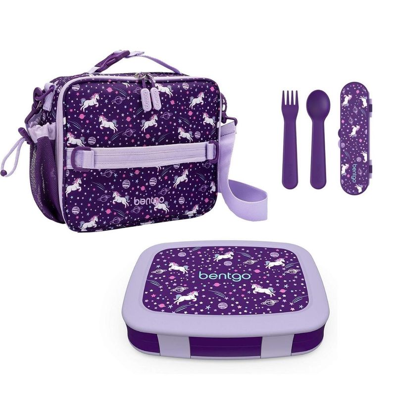 BENTGO - Set Bentgo Lonchera, Porta Lonchera y Cubiertos - Unicornio