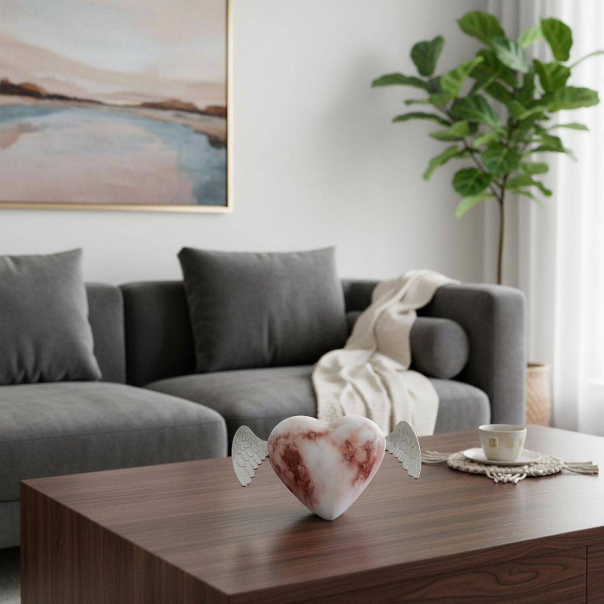 MAP DESIGN HOME - Adorno corazon con Alas Marble Rose 20x12x12cm