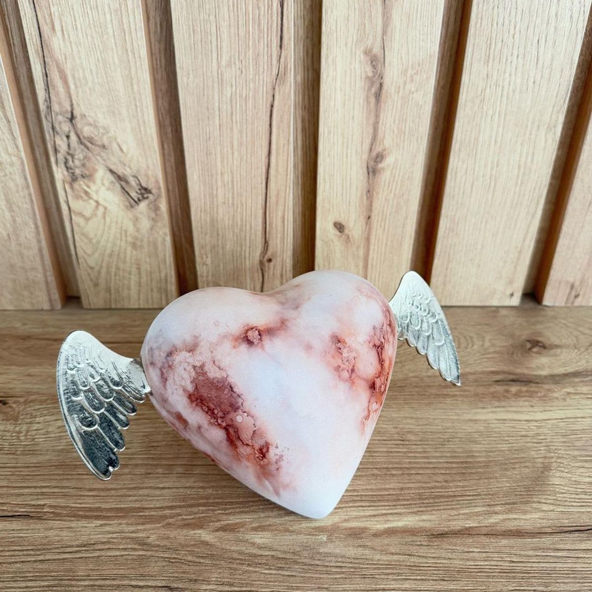 MAP DESIGN HOME - Adorno corazon con Alas Marble Rose 20x12x12cm