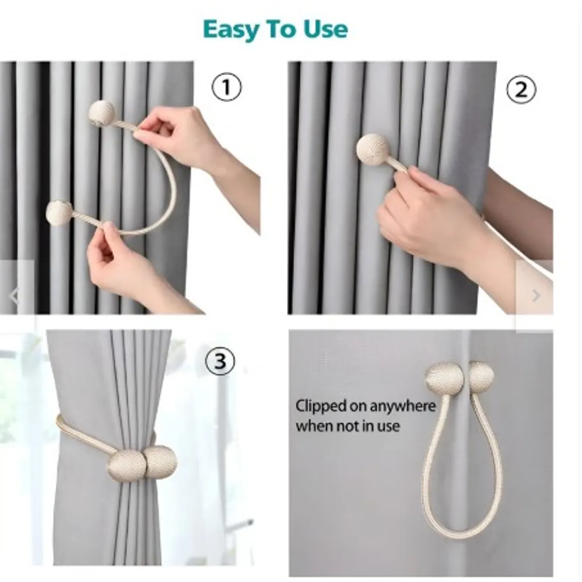 GENERICO - Pack De Sujetadores De Cortina Broche Magnético Dorado