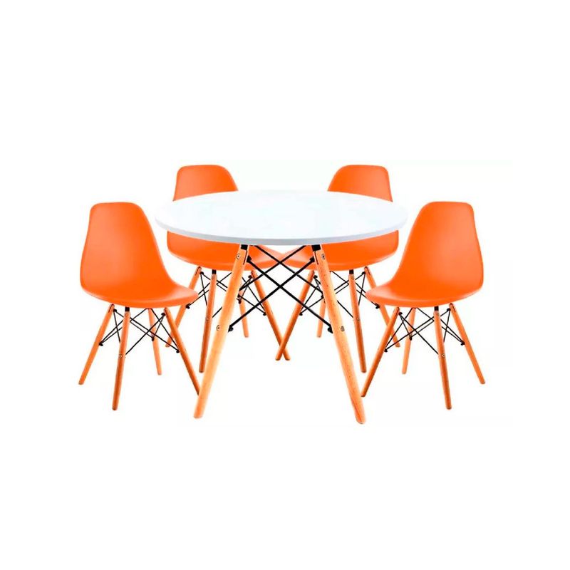 OFIDEAS - Juego De Comedor Eames 4 Personas Mesa Blanca Y Silla Naranja Ofideas