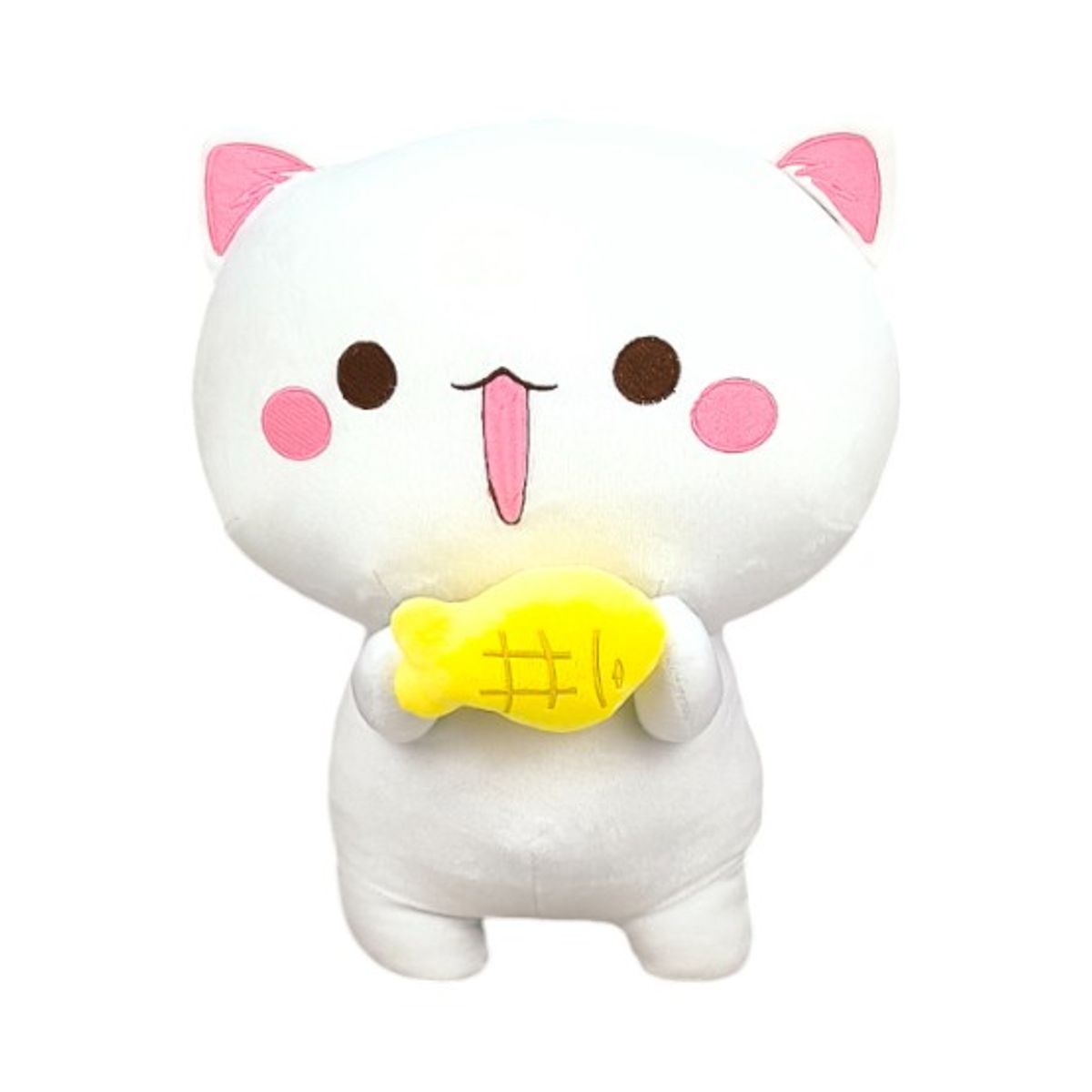 GENERICO - Peluche Gatito Blanco con Pez Amarillo 30 cm