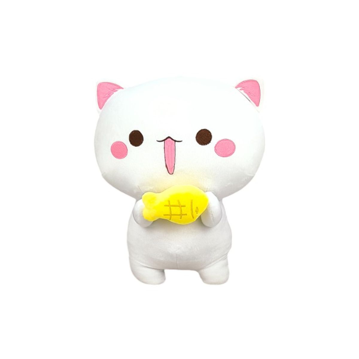 GENERICO - Peluche Gatito Blanco con Pez Amarillo 30 cm