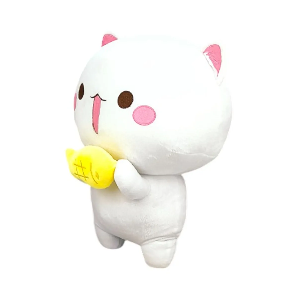 GENERICO - Peluche Gatito Blanco con Pez Amarillo 30 cm