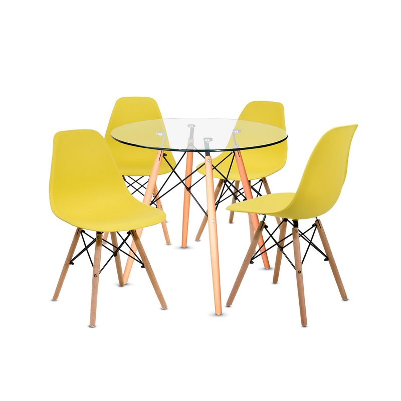 OFIDEAS - Juego De Comedor Eames 4 Personas Mesa Vidrio Y Silla Amarillo Ofideas